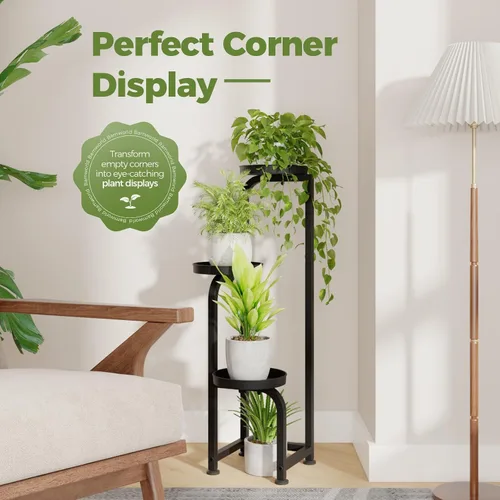 Miniatura 3 de Bamworld Soporte de esquina para plantas para interiores y exteriores, soportes altos de metal para múltiples plantas, estante resistente de 4 Verde