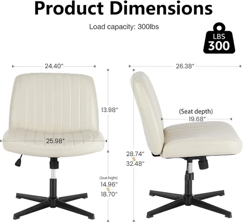 Miniatura 2 de DUMOS Silla de escritorio sin ruedas, silla cruzada ancha con patas cruzadas, silla de tocador de escritorio de oficina, sillas giratorias Beige