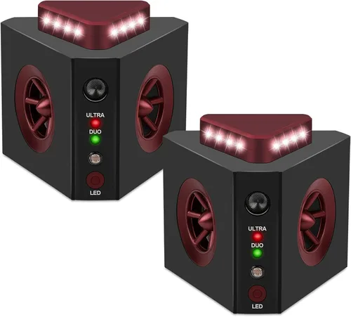 Loraffe Repelente de roedores enchufable ultrasónico 4 en 1, disuasorio para ratas, deshacerse de ratones con linternas de ultrasonido, sonidos