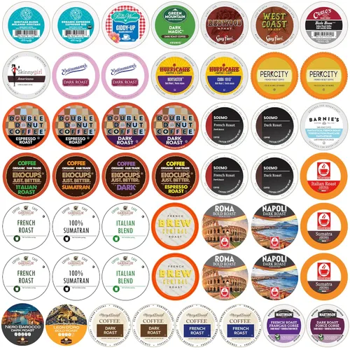 Perfect Samplers - Paquete variado de cápsulas de café tostado oscuro, surtido de cápsulas extra audaces para cerveceros de taza K, 50 unidades