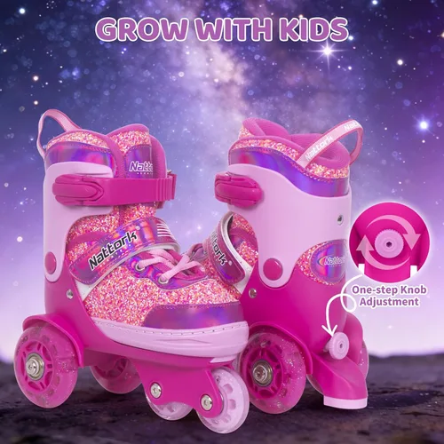 Miniatura 2 de Nattork - Patines de ruedas para niños pequeños, patines de tres ruedas ajustables en 4 tallas para niñas de 3 a 7 años con ruedas iluminadas Dulce