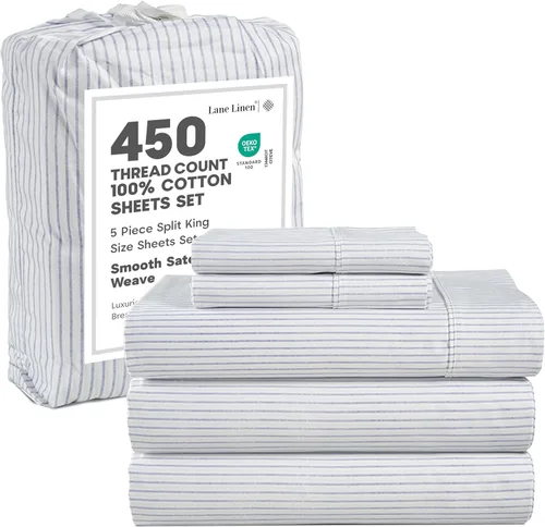 Miniatura 60 de LANE LINEN - Sábanas tamaño Split King para cama ajustable, 450 hilos, 100% algodón, 2 sábanas bajeras individuales XL, con bolsillo profundo, 05