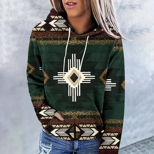 Miniatura 23 de Sudaderas con capucha azteca occidental para mujer, sudaderas de manga larga con gráficos vintage, camisetas de vaquera, ropa 2023