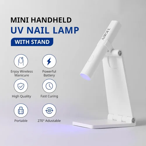 Miniatura 2 de AIRSEE Mini luz UV de mano para uñas de gel con soporte, lámparas de uñas recargables portátiles, 2 temporizadores para extensión rápida, decoración