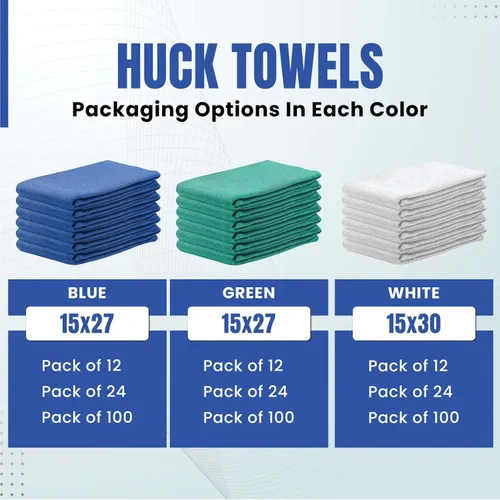 Miniatura 9 de Toallas Blue Huck de alta calidad, paquete de 24, 15 x 27 pulgadas, 100% algodón, a granel para limpieza general, tienda de automóviles y uso Azul