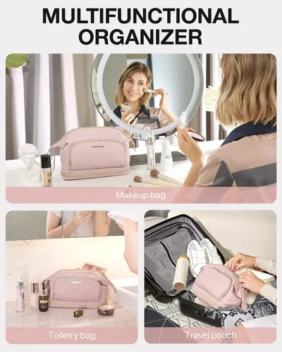 Miniatura 4 de BAGSMART - Bolsa de maquillaje de viaje, bolsa de cosméticos, estuche organizador de maquillaje, grande, de apertura amplia para mujeres, bolso