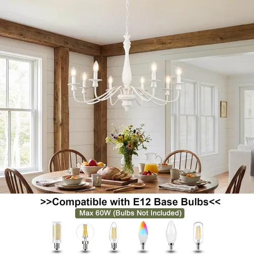 Miniatura 6 de Candelabros de granja para comedor, 6 luces envejecidas blancas francesas de campo, lámpara rústica de madera vintage, lámpara colgante