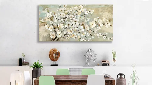 Miniatura 5 de arteWOODS Arte de Pared en Lienzo de Flores - Cuadros de Ramas de Flores Beige Decoración de Pared Pintura Botánica Rústica Marrón Obra de Arte