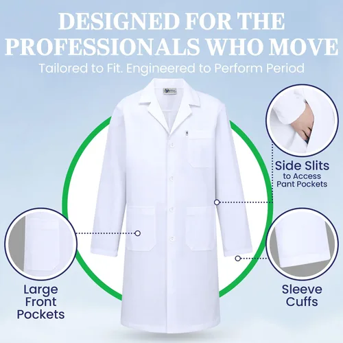 Miniatura 6 de DR Uniforms - Abrigo de laboratorio de algodón, unisex, color blanco, para estudiantes y médicos