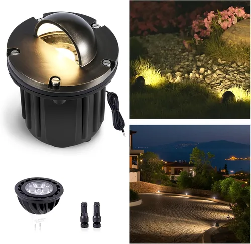 Gardenreet - Luz de pozo de latón de 12 V para exteriores, impermeable, iluminación de paisaje, faro superior de bajo voltaje LED Ip65, bronce