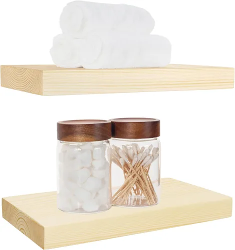 Miniatura 23 de BGMG Estantes flotantes de madera de 12 pulgadas, estantes flotantes negros, estantes de pared de madera maciza para baño, sala de estar