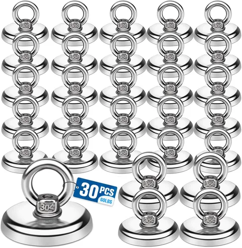 Miniatura 11 de E BAVITE Ganchos magnéticos, imanes de neodimio de tierras raras resistentes de 60 libras con orificio avellanado, perfectos para el hogar, cocina