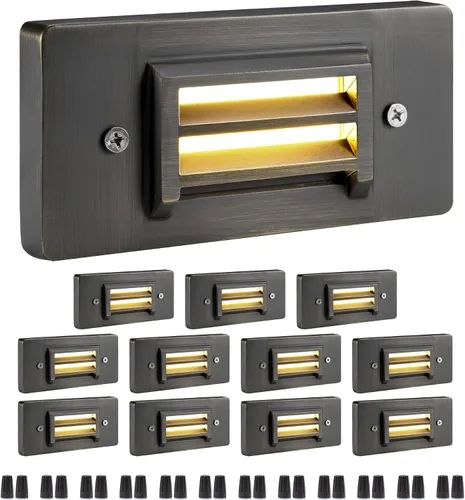 Miniatura 7 de Gardenreet Luces de paso de latón macizo impermeables para exteriores, 2 W, 240 lm, 12 V, luces de escalera de bajo voltaje, luces blancas cálidas