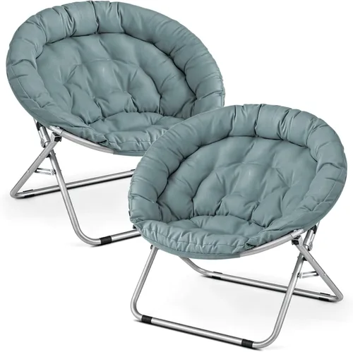 Miniatura 70 de Cómoda silla con platillo, silla de sala de estar, silla plegable acolchada suave de piel sintética, cómoda silla cuadrada de luna para sala
