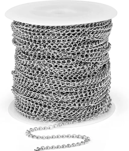 Miniatura 47 de [66 pies/20M] Cadena de bordillo de acero inoxidable chapada en oro de 18 quilates, 2mm, acero inoxidable 304, eslabones trenzados planos, cadenas
