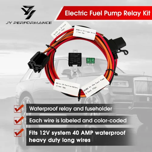 Miniatura 2 de JY Performance Kit de relé de bomba de combustible eléctrica para sistema de 12 V 40 amperios resistente al agua cables largos