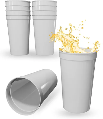 Miniatura 105 de PartyPrints Paquete de 100 vasos de plástico en blanco reutilizables de 10 a 12 onzas, vasos de estadio a granel, sin BPA, aptos para lavavajillas