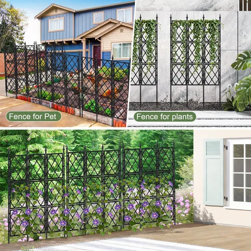 Miniatura 6 de Enrejado de jardín de 5.25 pies para plantas trepadoras al aire libre, valla de soporte de tubo de hierro negro, marco de escalada de celosía