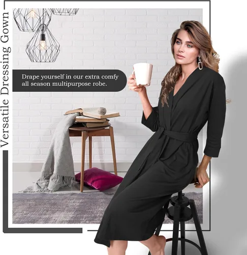Miniatura 7 de NY Threads Bata de baño de punto largo para mujer, manga 34, kimono suave, ligero, ropa de descanso
