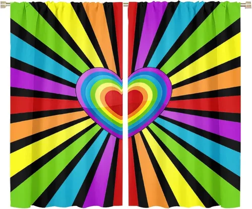 Miniatura 96 de Cortinas opacas abstractas de arco iris, pintura de color arcoíris con gotas, diseño gráfico creativo con bolsillo para barra, para sala de estar