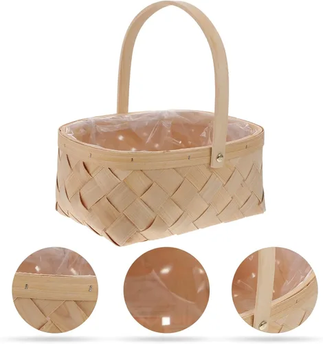 Miniatura 7 de SEWACC Cesta grande de almacenamiento de virutas de madera tejida con asa, cesta de jardín de ratán hecha a mano para organización del hogar, fiesta