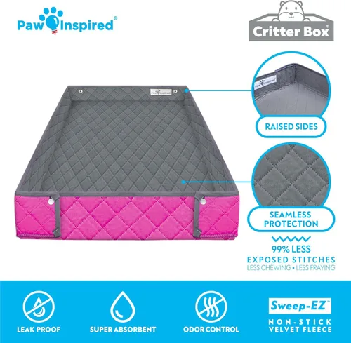 Miniatura 6 de Funda Lavable para Jaula Paw Inspired Critter Box, Ropa de Cama Reversible de Forro Polar con Bordes Elevados para Hurones, Conejos, Ratas, Gris/Rosa