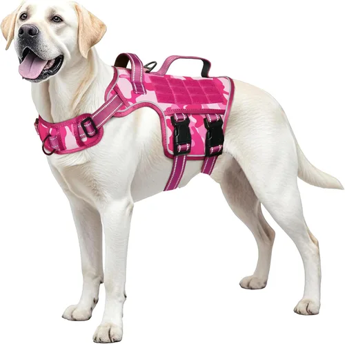 Miniatura 23 de Arnés para perros grandes resistente, arnés táctico sin tirones para perro con sistema Molle, chaleco para perro de servicio fácil de poner y Negro