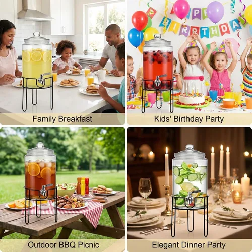 Miniatura 7 de Dispensador de bebidas de 1 galón con soporte, dispensadores de bebidas para fiestas, Navidad, dispensador de bebidas con grifo 100% a prueba
