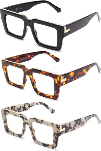 Miniatura 8 de JM Paquete de 3 gafas de lectura estilo Oprah para mujeres y hombres, elegantes gafas cuadradas con bloqueo de luz azul Color mixto