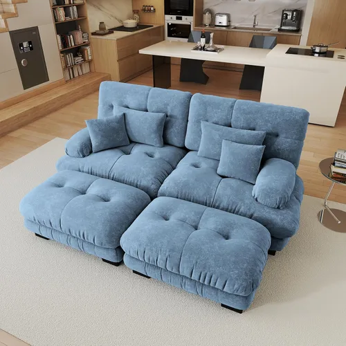 Miniatura 26 de Sofá modular de gran tamaño de 94 pulgadas, sofás seccionales grandes de color beige y blanco para sala de estar, juego de sofá de terciopelo, sofás