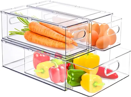Miniatura 13 de Paquete de 2 organizadores de nevera y almacenamiento con cajón extraíble, cajones de almacenamiento apilables, organizadores de refrigerador