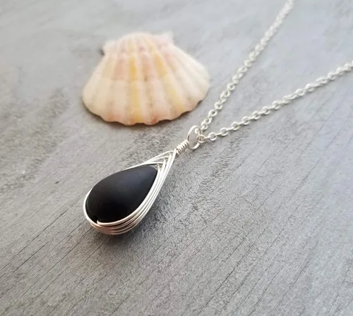 Miniatura 38 de Yinahawaii Collar de cristal de mar hecho a mano, joyería hawaiana para mujer, collar de lágrima trenzada, joyería única de cristal de mar