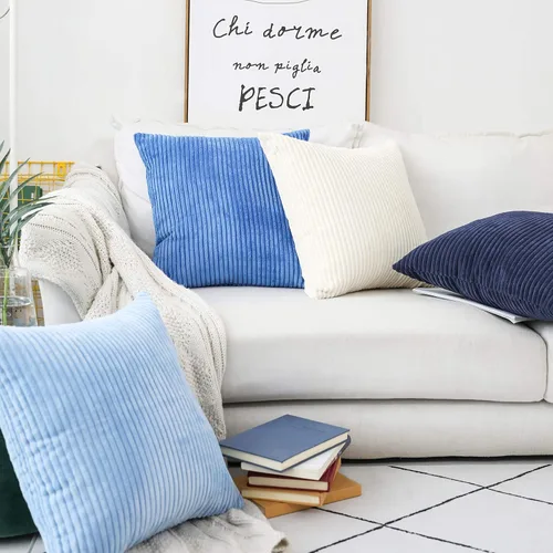 Miniatura 5 de Home Brilliant - Juego de 2 fundas de almohada de 22 x 22 pulgadas / 55.88 x 55.88 cm., fundas de cojín grandes de terciopelo a rayas para silla, 22
