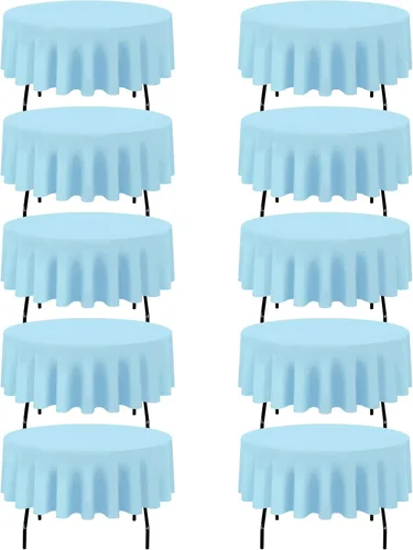 Miniatura 124 de BRILLMAX Paquete de 4 manteles redondos color azul rey de 132 pulgadas, tela de lino de poliéster lavable a granel, para bodas, recepciones, Azul