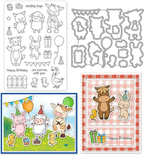 Miniatura 9 de INFUNLY Juego de sellos y troqueles transparentes de animales de granja, ganado, conejo, sellos de silicona transparente, forma de animal, troqueles