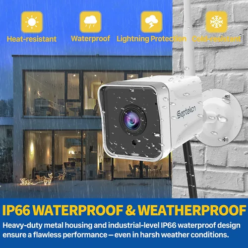 Miniatura 5 de Septekon Paquete de 2 cámaras de seguridad para exteriores 2K, cámaras WiFi para seguridad del hogar exterior con detección de movimiento