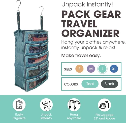 Miniatura 2 de Pack Gear Organizador colgante de maleta, cubos de embalaje plegables esenciales de viaje, paquete grande o equipaje de mano, organizador de estante