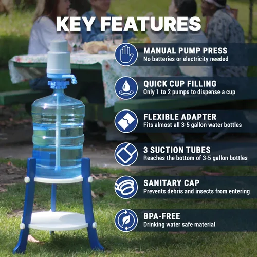Miniatura 3 de Dispensador de agua Dolphin, bomba de agua potable sin BPA para jarras de agua de 3 a 5 galones, tapa de boquilla, 1-2 bombas para un vaso de agua