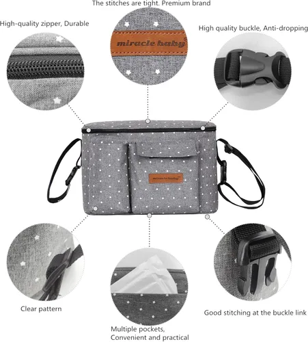 Miniatura 4 de Miracle Baby Bolsa organizadora de cochecito para mamá, bolsa universal de almacenamiento de cochecito, compatible con la mayoría de cochecitos