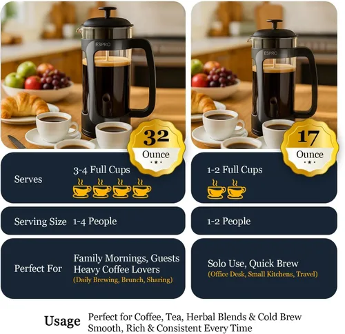 Miniatura 4 de ESPRO Light P3 - Cafetera de prensa francesa, microfiltro doble patentado para preparar sin arena, resistente al calor, prensa de café de vidrio