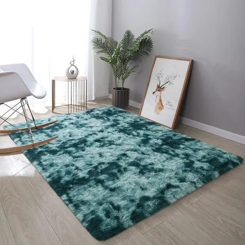 Miniatura 8 de DweIke Alfombras Esponjosas Azul Pavo Real para Dormitorio y Sala de Estar, 6x9 Pies Alfombra Grande Suave de Felpa Shaggy Teñida con Técnica