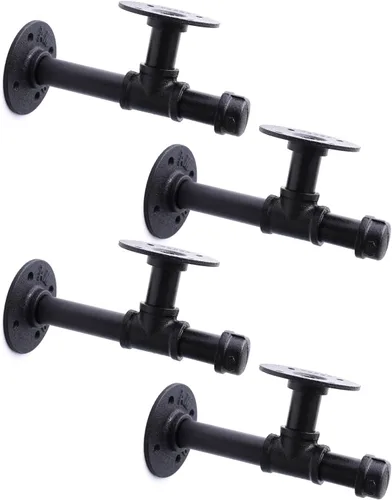 Miniatura 7 de Soportes de estante de tubo industrial de 3/4", soportes de estantería DIY de hierro negro montados en pared para colgar, soportes de tubería