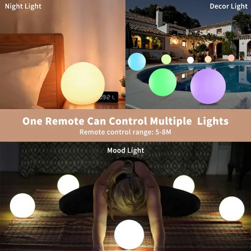 Miniatura 7 de Luz LED de bola de 6 pulgadas, luces nocturnas recargables multicolor, impermeable, regulable, lámpara de estado de ánimo con control remoto