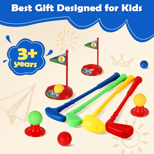 Miniatura 7 de SUPER JOY Juego de golf para niños pequeños, carrito de golf para niños con 4 palos y 8 pelotas, palos de golf para interiores y exteriores, palos
