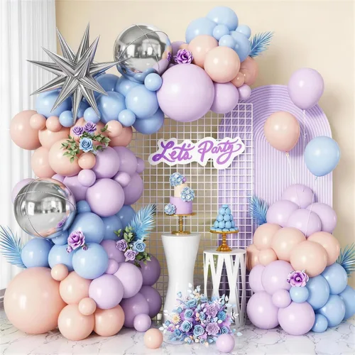 Miniatura 17 de Kit de guirnalda de arco de globos de color azul, blanco y plateado con globos de bola de discoteca, globos de papel de aluminio de estrella