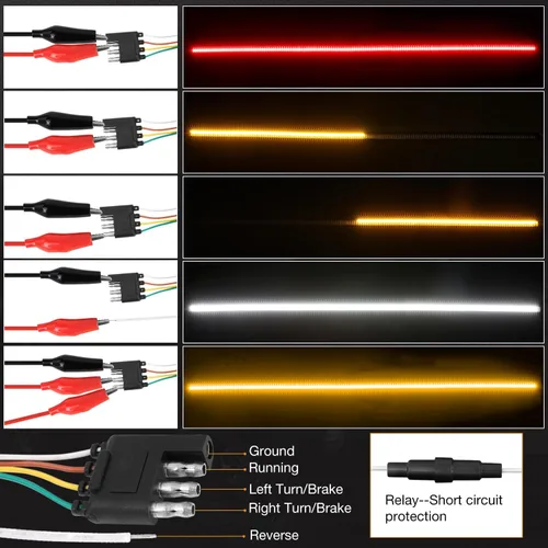 Miniatura 6 de Barra de luz LED para portón trasero, 60 pulgadas, tira de luz para cama de camión, impermeable, 5 funciones, freno rojo, marcha atrás blanca, luz