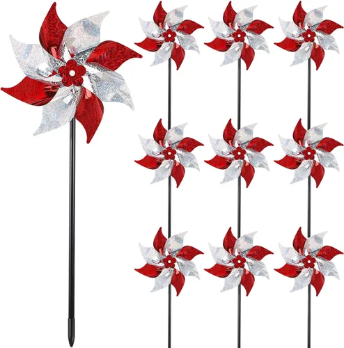 Miniatura 10 de Hausse Paquete de 10 Molinillos Reflectantes, Molinillo Extra Brillante, Dispositivos Repelentes de Aves para Ahuyentar a los Pájaros del Patio