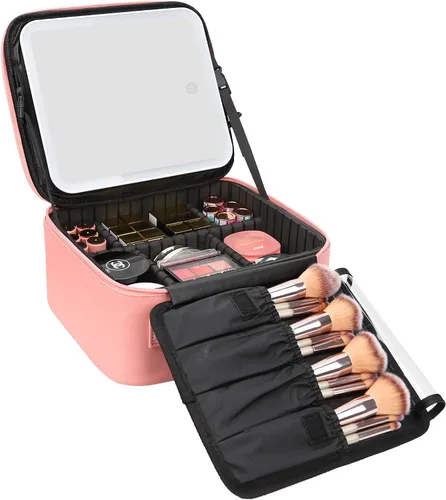 Miniatura 19 de Relavel Estuche de maquillaje con espejo LED, 01-Negro, Bolsa de maquillaje de viaje con espejo LED para niñas
