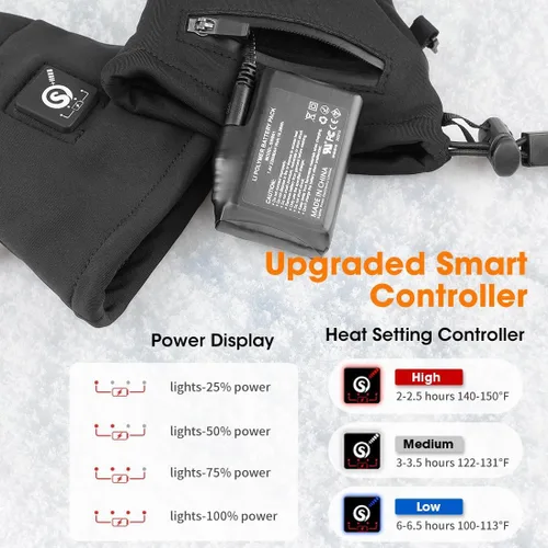 Miniatura 2 de Guantes térmicos mejorados para hombres y mujeres, guantes térmicos con batería eléctrica recargable, resistentes al viento, guantes de invierno
