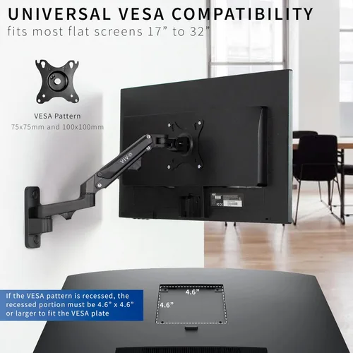 Miniatura 3 de VIVO Soporte de pared para monitor LCD individual de aluminio premium para pantallas de hasta 32 pulgadas, brazo neumático ajustable que se adapta